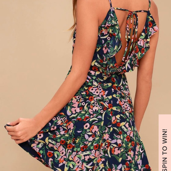 Lulu’s Jazmin Navy Blue Floral Print Skater Dress - Picture 2 of 7